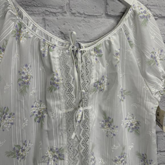 Vintage Ballet Peignoir Set Size M White Floral Cotton Blend Robe Gown Short New - Picture 5 of 12